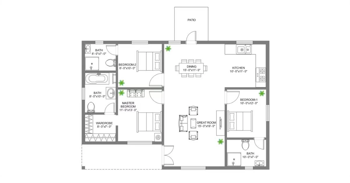 1200 Sq Feet Floor Plan 3