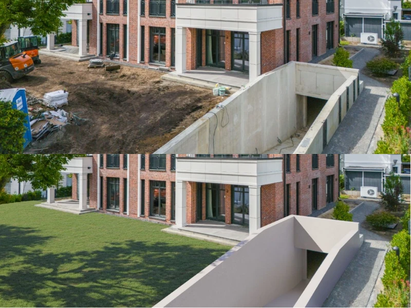 Front yard is paved with grass with Virtual Staging Editing