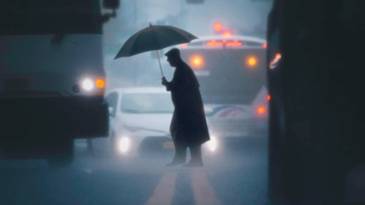 Rainy Walker Long Focal Length Framed in Cars by Christopher Hytha 2