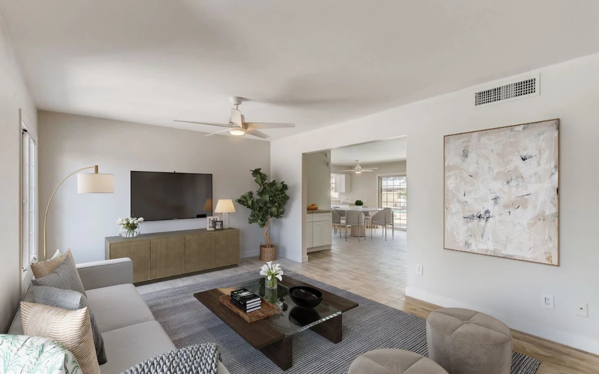 Modern, trendy furniture enhances the appeal of the property