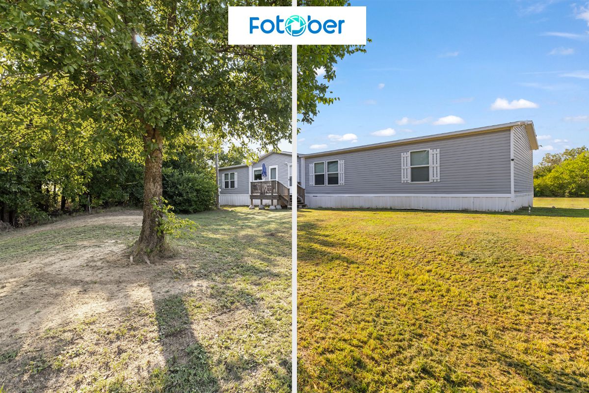 Exterior Real Estate Photo before and after HDR blending