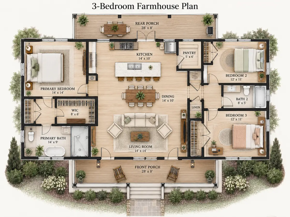 Farmhouse Floor Plans 3bedroom