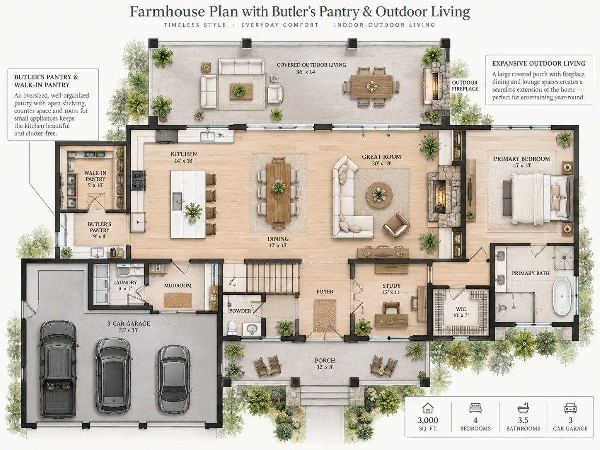 Farmhouse Floor Plans Small Butler