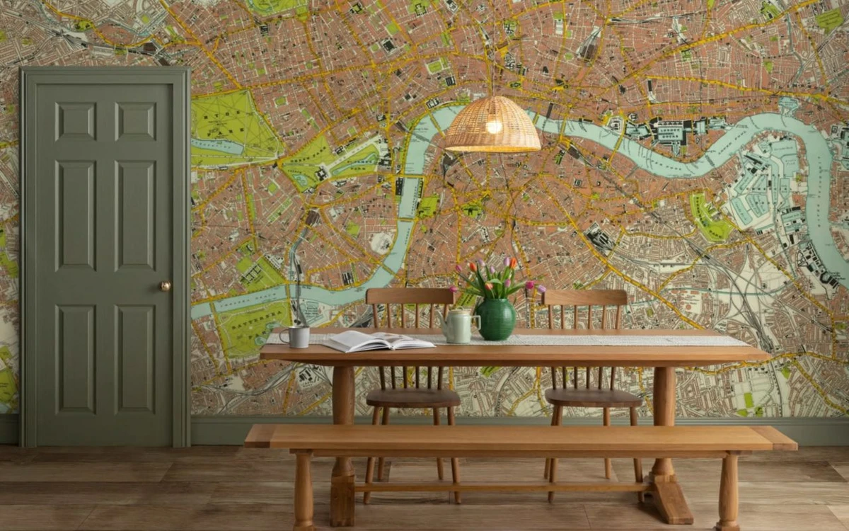 Wall murals and large art pieces creating depth and openness