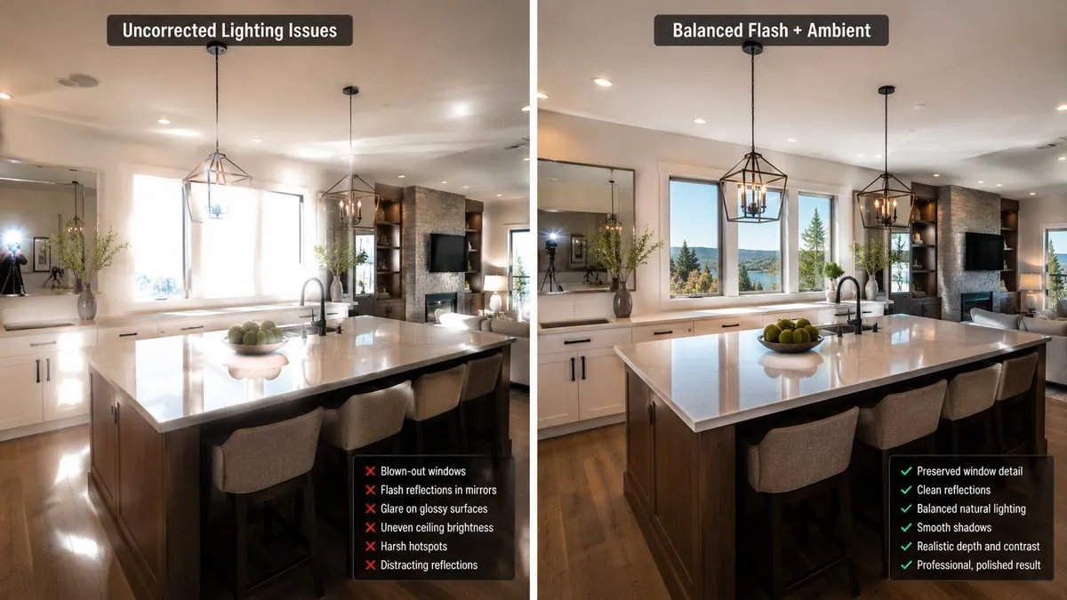 How to mix flash with ambient light by blending exposures in editing
