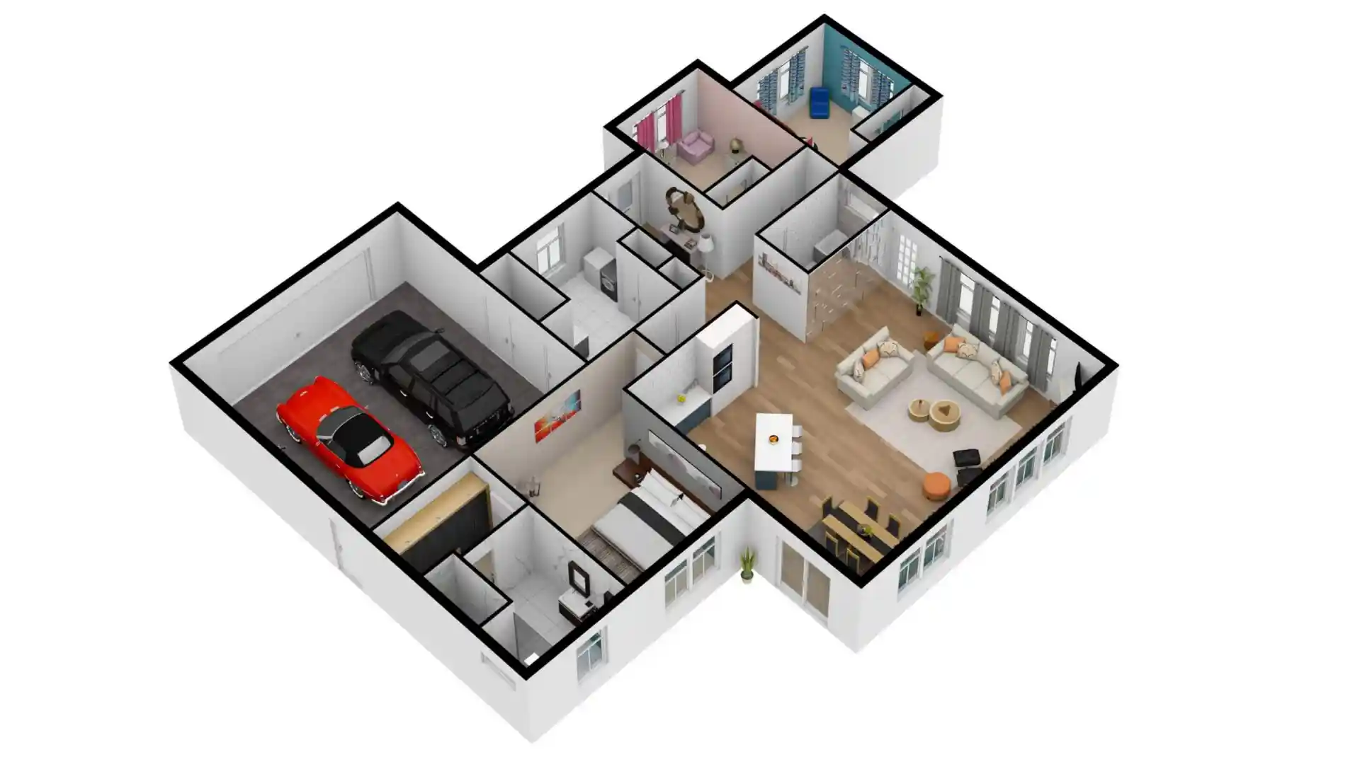 3D Color Floor Plan Service - Detailed 3D rendering with textures and colors