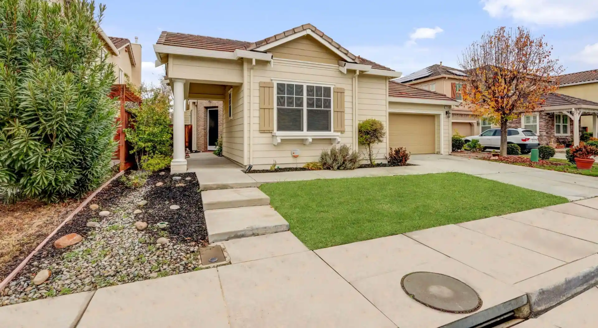 Property exterior with clean road surface after photo editing