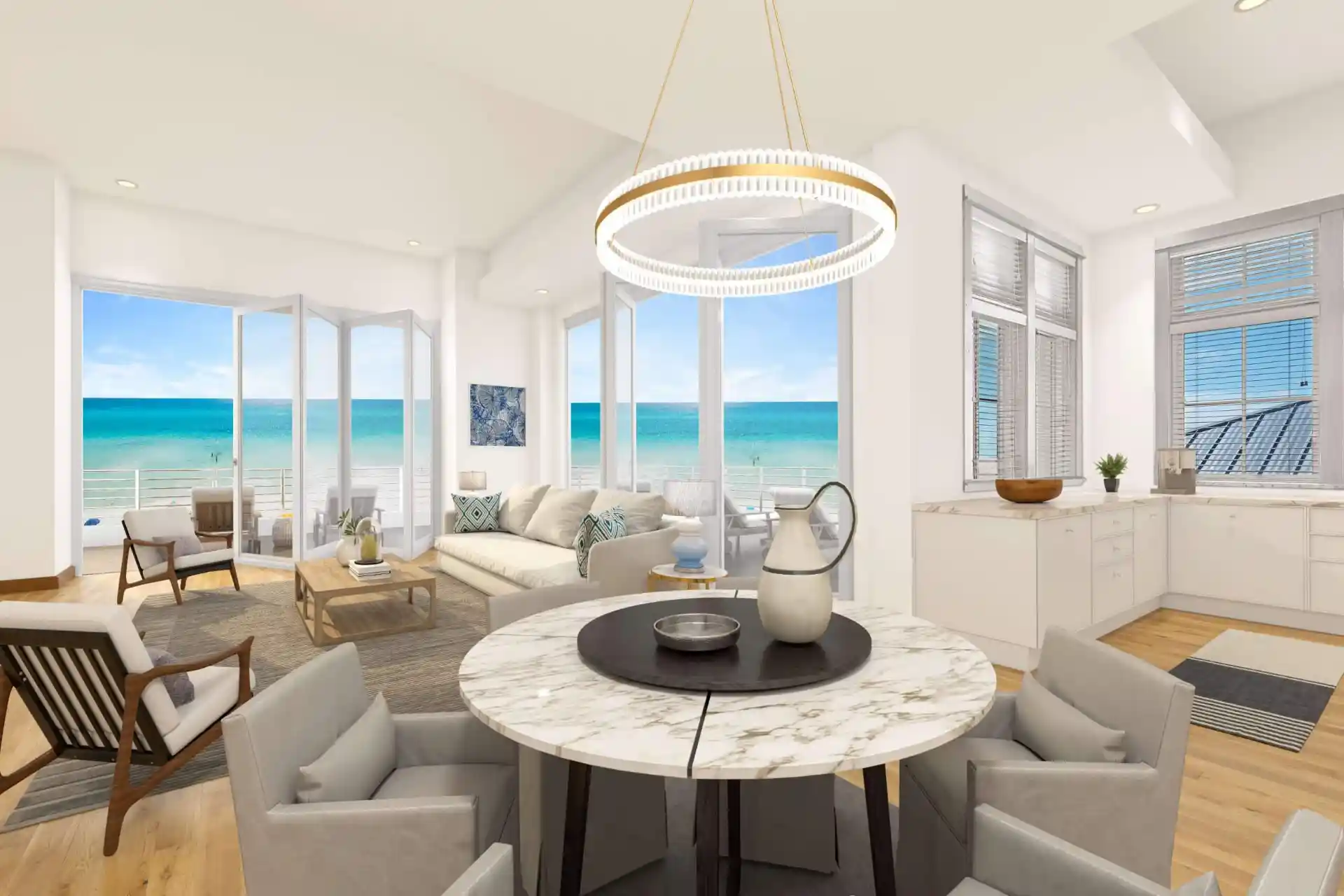 Room with new doors windows and fireplace after virtual renovation