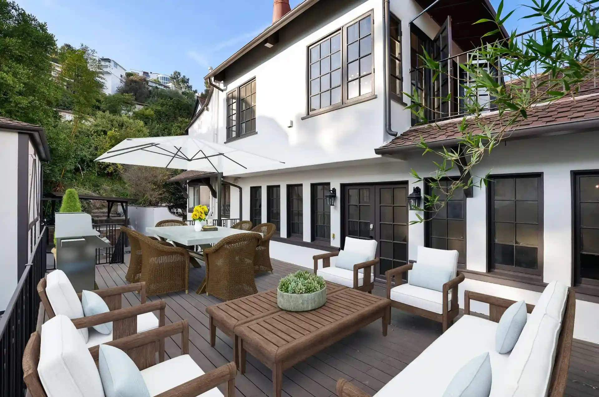 Empty outdoor deck before farmhouse virtual staging